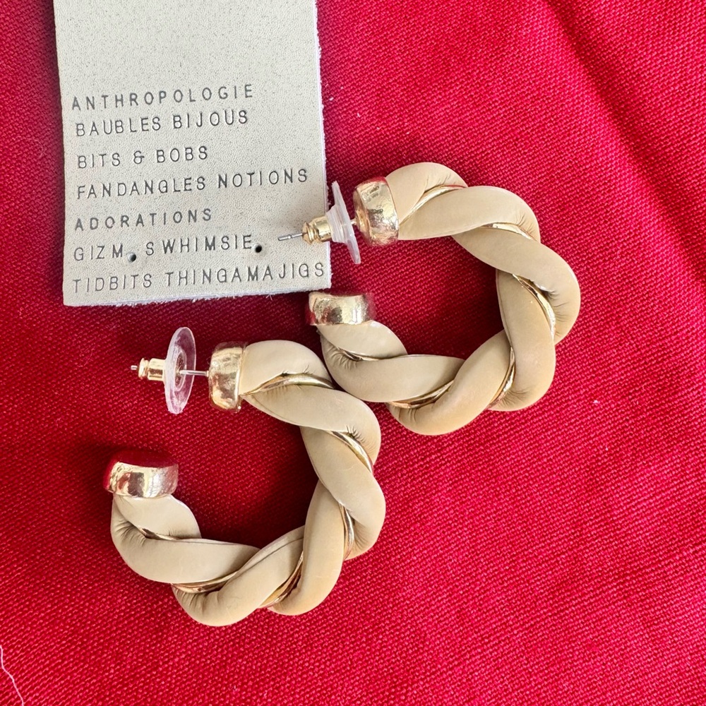 NWT Anthropologie Tan/Gold Braided Hoop Earrings